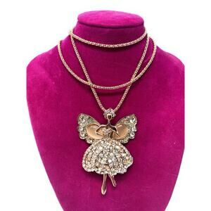 NWT BETSEY JOHNSON PENDANT GOLD BALLERINA DANCING FAIRY WINGS GOLD CHAIN